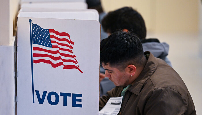 Person at a voting booth